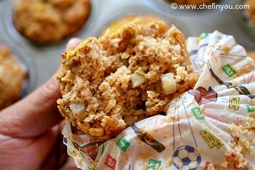 Healthy Pear Muffins Recipe | Low fat Walnut Muffins