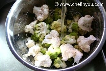 Roasted Broccoli Cauliflower with Chickpeas and olives