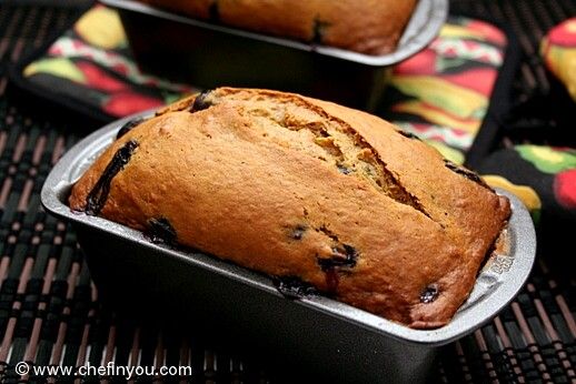 Eggless Banana Blueberry Bread Recipe