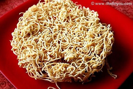 South Indian Oma Podi ( Crispy Spiced gram flour noodles)