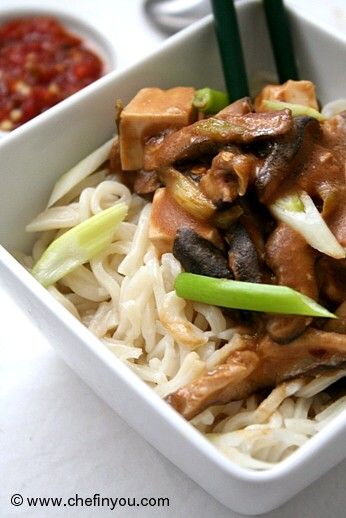 Vegetarian Dandan noodle with Tofu and Shiitake Mushrooms
