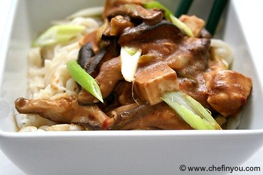 Vegetarian Dandan noodle with Tofu and Shiitake Mushrooms