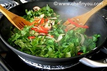 Vegetarian Lo mein with Mustard greens and Edamame recipe