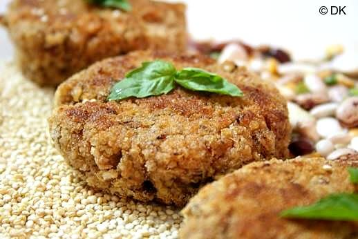 Baked Quinoa and 15 bean croquettes