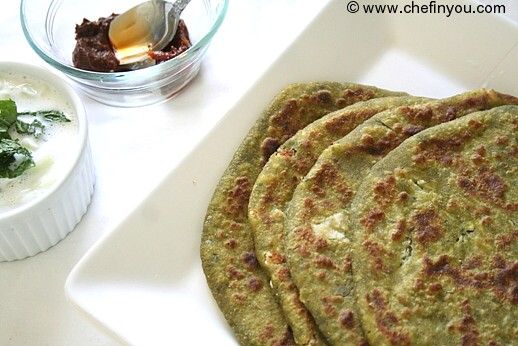 Hara Bhara Paratha recipe (Spinach paratha stuffed with paneer, potato and cauliflower)