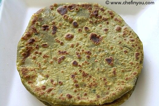 Hara Bhara Paratha recipe (Spinach paratha stuffed with paneer, potato and cauliflower)