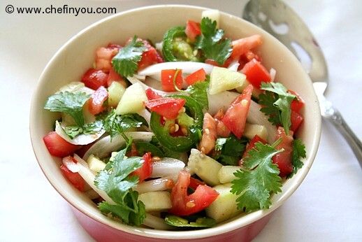 Kachumber (onion cucumber and tomato salad) Recipe