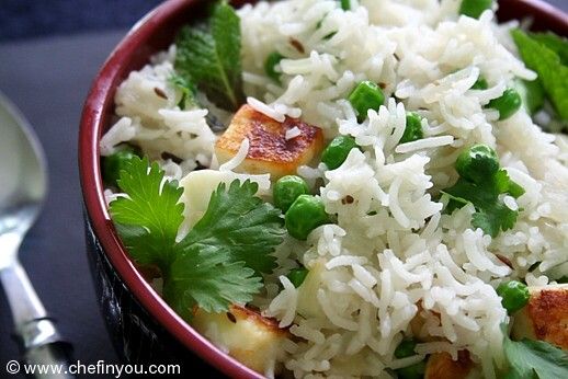 Green peas and Paneer Pulao recipe