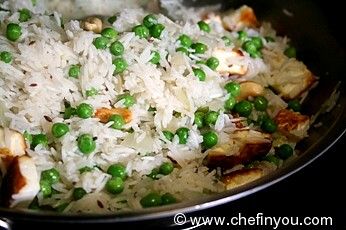 Green peas and Paneer Pulao recipe