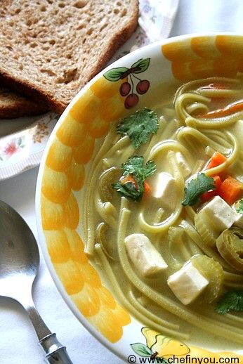 Spinach Spaghetti Pasta soup with Paneer recipe