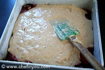 Upside Down Whole wheat Plum Blackberry Cake recipe ( Low fat, Whole grain, Corn meal Cake)