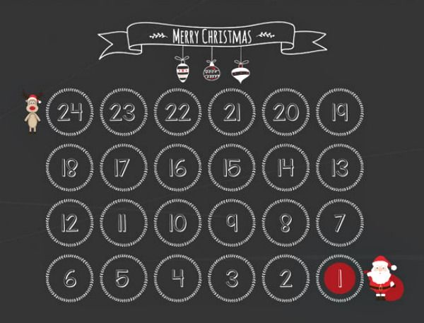 Festive and fun advent calendars: Magnetic fridge chalkboard advent calendar -- cool and reusable!